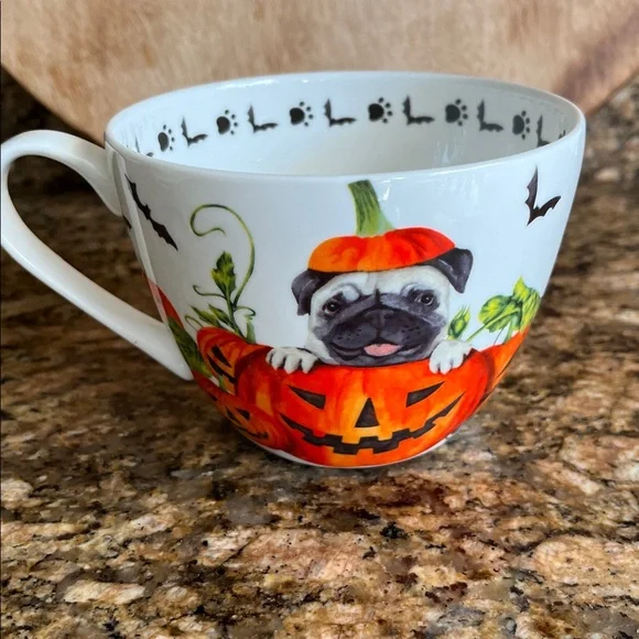Portobello By Design Bone China Pug Pumpkin Coffee Mug - Picture 3 of 9